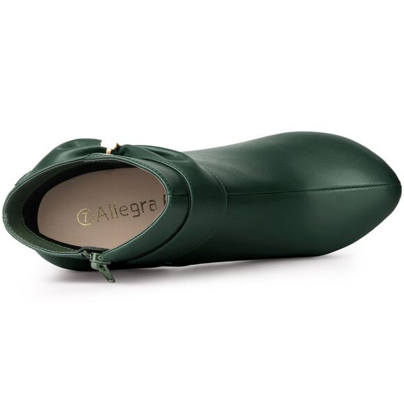 Chunky High Heels Platform Bow Decor Dark Green Ankle Boots - Picture 4 of 6